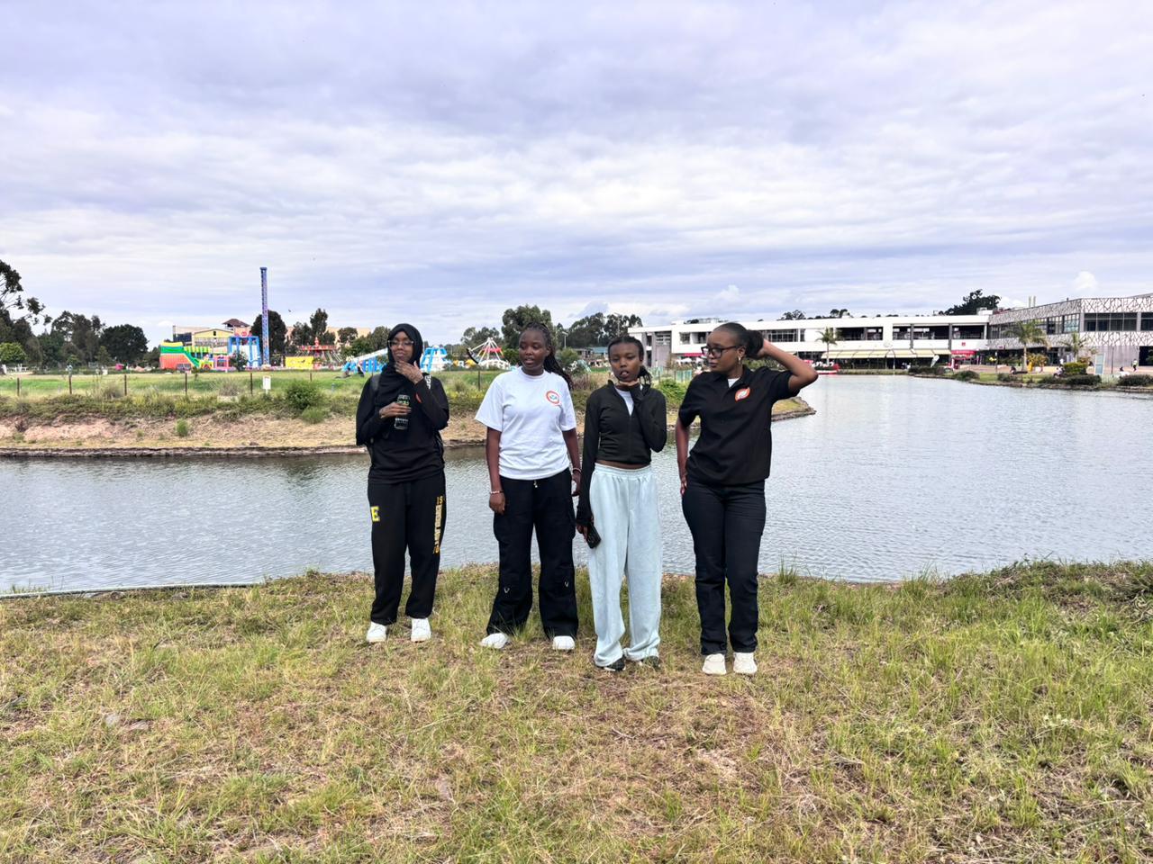 Crestfield learners and staff by the lakeside during a school activity day