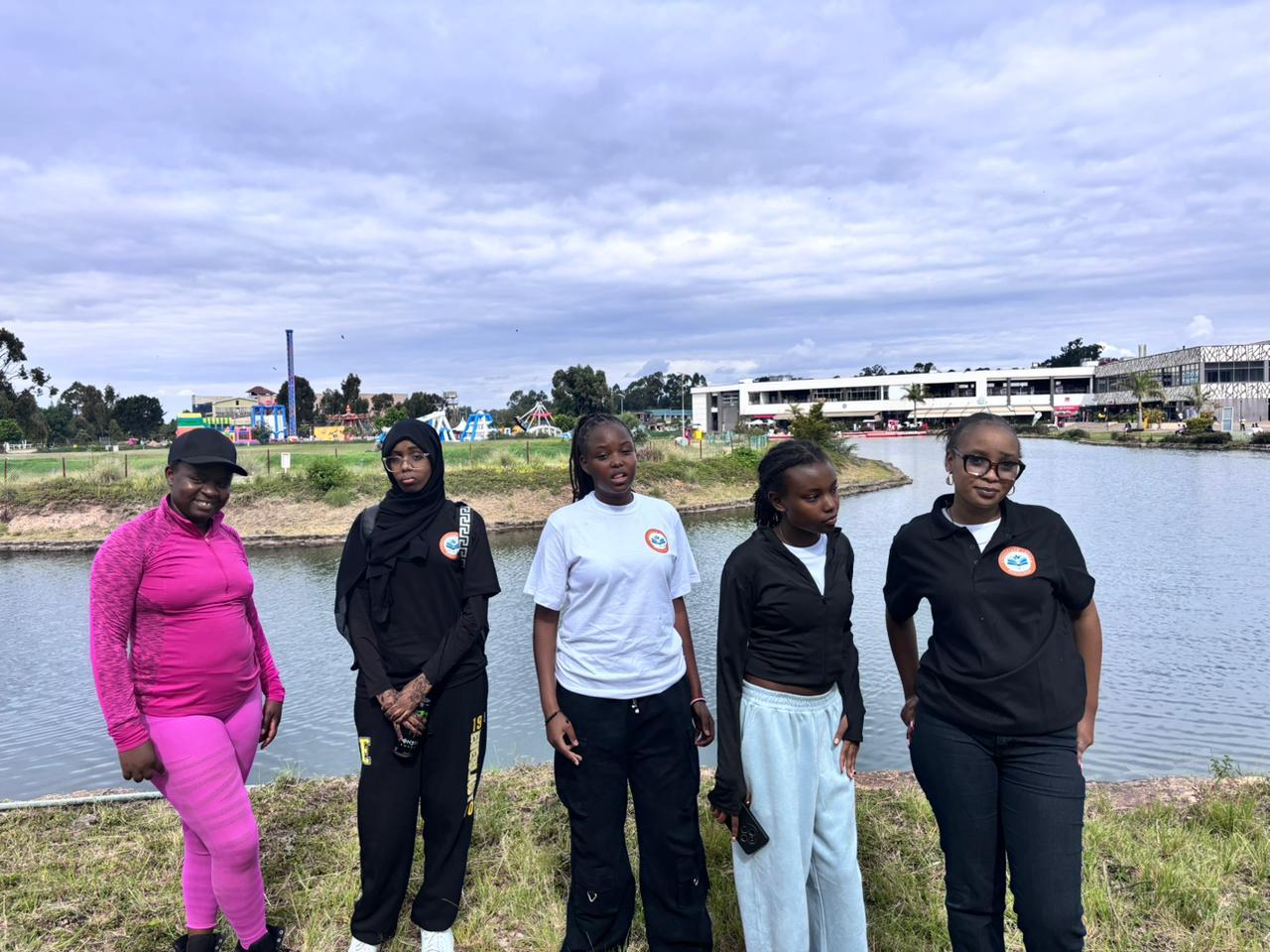 Crestfield students standing together by the water during an outdoor activity