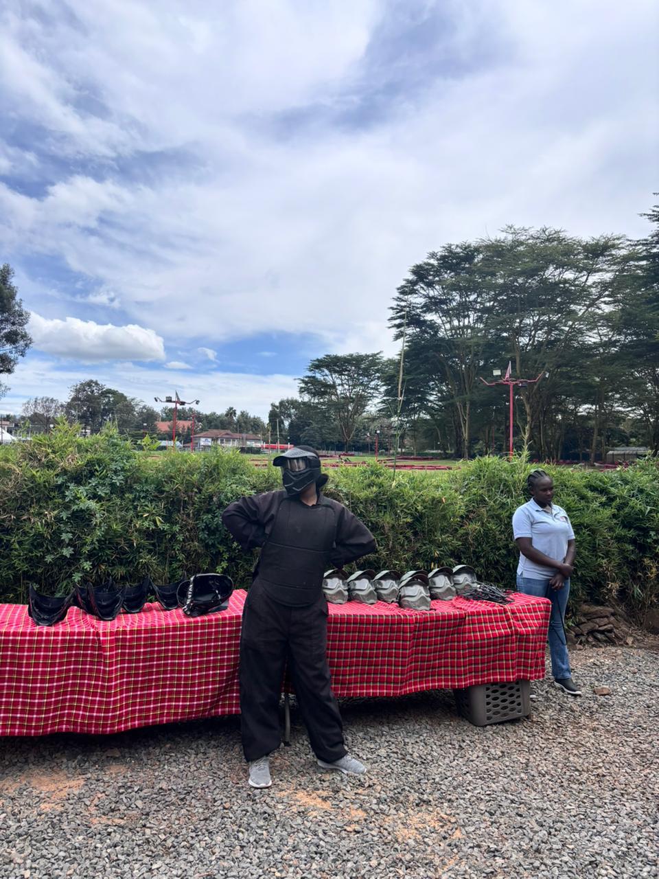 Crestfield students preparing for a paintball activity