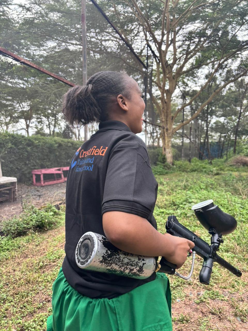 Crestfield learner wearing paintball safety gear