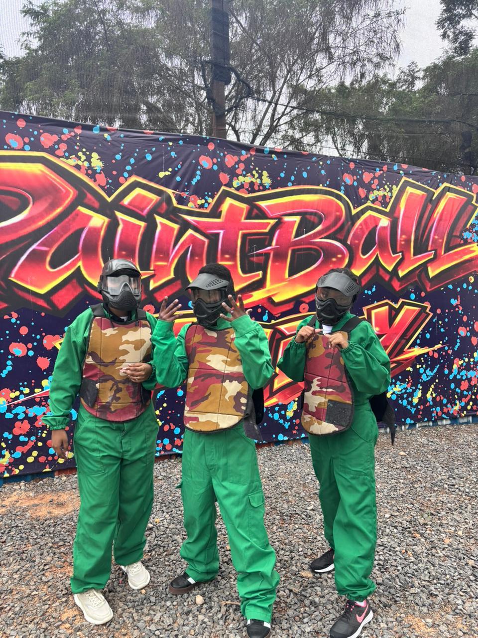 Crestfield students and activity staff preparing for paintball