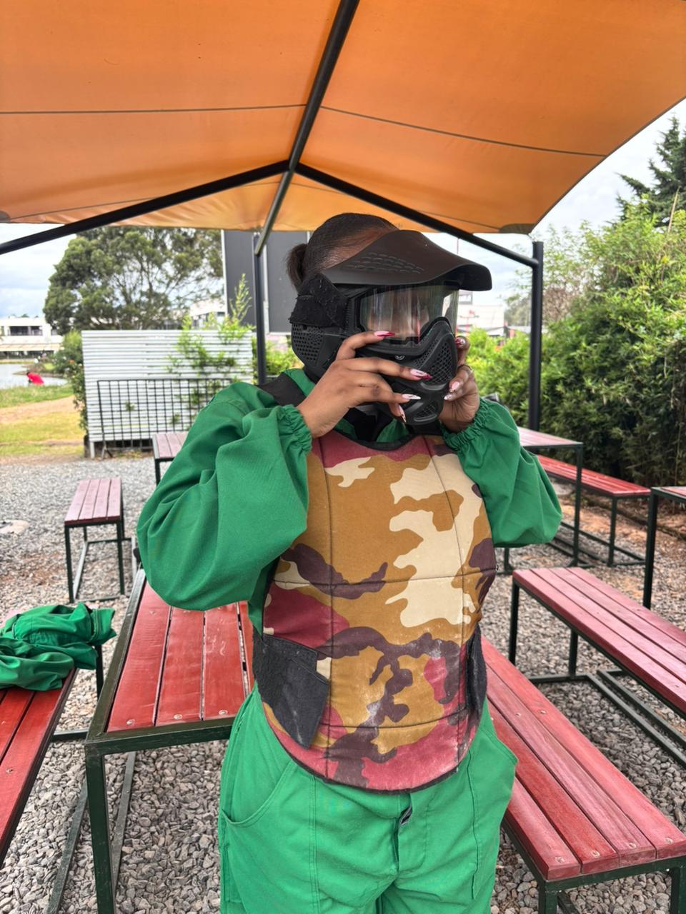 Crestfield learner posing in paintball equipment