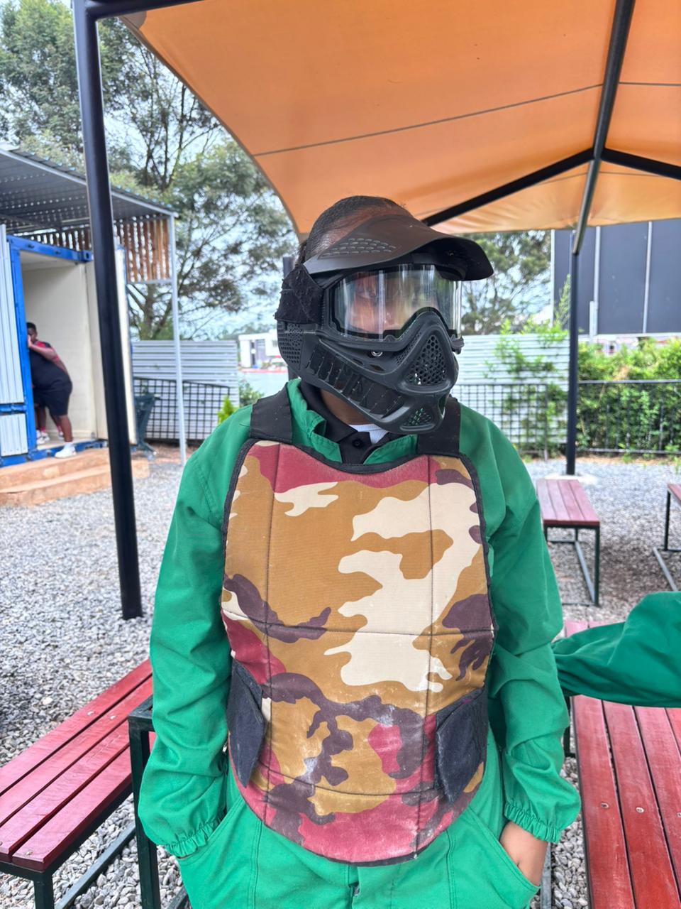 Crestfield student during paintball activity preparation