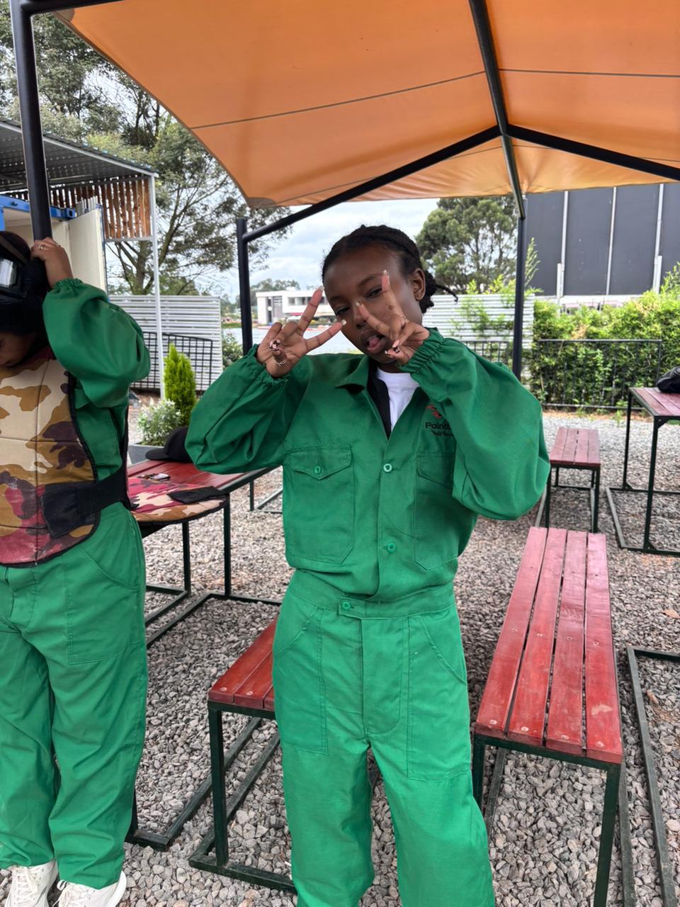 Crestfield student participating in outdoor paintball recreation