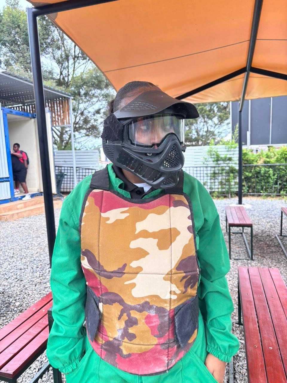 Crestfield student enjoying an extra curricular paintball activity