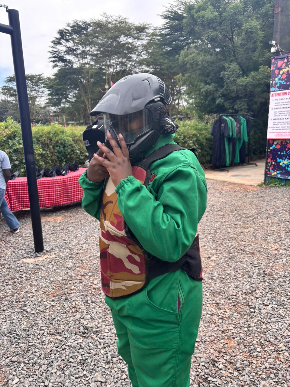 Crestfield student enjoying a paintball outing
